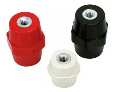 BALDI ISOESA busbar insulators in different colours for copper busbar support